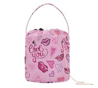 Yuiboo Yarn Bag Valentines Love You Romantic Hearts Lips Peach Storage Bag Organizer Portable Crochet Tote for Crochet Holder Crochet Project