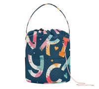 Yuiboo Yarn Storage Bag Colorful Alphabet Navy Blue Crochet Organizer Tote Portable Craft Bag for Yarn Balls Knitting Supply