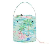Yuiboo Yarn Storage Flamingo Hope Island Palm Tropical Sunset Blue Bag Yarn Storage Organizer with Holes Travel Bag for Needle Holder Knitting Supplies