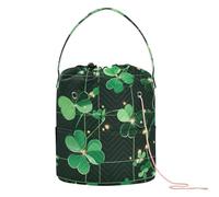 Yuiboo Yarn Storage St. Patrick's Day Lucky Green Clover Travel Organizer Bag with Holes Needle Storage for Knitting Kit Travel Accessory