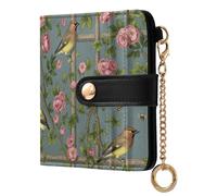 Yuiboo Yellow Damask Blooms Women's Folding Wallet Portable PU Leather 7 Card Slots for Shopping, Blue Bird Rose Garden, One Size, Art Deco