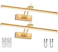 Yuichoy 2 Pack Picture Light Battery Operated for Wall, 16" Wireless Display Art Lighting for Painting with Remote, 5200mAh Picture Frame Lights for Gallery, Brass