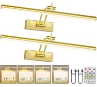 Yuichoy 2 Pack Picture Light Battery Operated for Wall, 3 Color Temperature, 16" Wireless Display Art Lighting for Painting with Remote, Dimmable 5200mAh Picture Frame Lights for Gallery, Gold