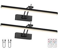 Yuichoy 2 Pack Picture Light for Wall Battery Operated, 16 inch Wireless Art Lighting for Painting with Remote, Dimmable 5200mAh Picture Frame Lights for Gallery, Black