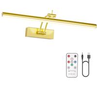 Yuichoy Picture Lights Battery Operated, 16" Wireless LED Display Art Lights for Wall with Remote, Dimmable 5200mAh Painting Light for Frame, Portrait, Gallery, Library, Gold