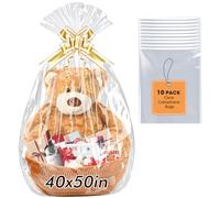 Yuiicaov 10PCS Extra Large Cellophane Bags, 40x50 Inches Clear Cellophane Wrap for Gift Baskets, Jumbo Huge Clear Gift Bags, Packaging Christmas Gifts 2.8 Mil Thick