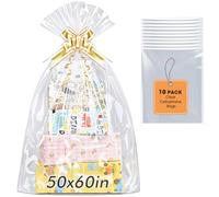 Yuiicaov 10PCS Extra Large Cellophane Bags, 50x60 Inches Clear Cellophane Wrap for Gift Baskets, Jumbo Huge Clear Gift Bags, Packaging Christmas Gifts 2.8 Mil Thick