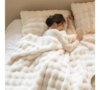 Yuing Luxury Faux Rabbit Fur Throw Blanket, Ultra Soft Shaggy & Fluffy Throw Rug, Plush Fuzzy Blanket for Bed Couch Sofa Armchair Chair Home Accent Decor (White,100x160cm)
