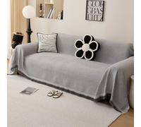 Yuing Waffle Sofa Throw Blanket with Tassels for 2 3 4 Seater, Woven Cotton Reversible Versatile Throws for Settees Couch Armchair Bed, Dirt-repellent Washable (Gray,180x180cm)
