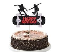 YUINYO Black Glitter Skateboard Cake Topper Cheer to Skateboarder Extreme Skateboarding Theme Decorations Boy Girl Skateboarding Sport Movement Themed Birthday Party Decor Supplies (skateboard)