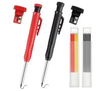 Yuio 2Pcs Carpenters Pencil with 14 Refills, 45mm Long Nosed Deep Hole Mechanical Pencil Construction Pencils, Builders Pencils with Sharpener, Joiners Scribe Tool for Builders Architect Woodworking