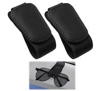 Yuio 2Pcs Leather Sunglass Holder for Car Visor, Magnetic Glasses Holder Ticket Card Clip, Sunglasses Hanger Clip Easy to Install For Different Size Eyeglasses(Black)