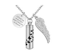 Yuioiow Cylinder Urn Ashes Necklace for Women Men Butterfly Cremation Jewelry for Ashes Loved One Keepsake Memorial Pendant with Angel Wing, Stainless Steel, No Gemstone
