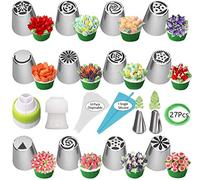 YUIP Russian Piping Tips Set,27pcs Cake Cupcake Decorating Supplies Kit, Icing Nozzles Flowers Shaped, Frosting Bags and Tips Baking Supplies (12pcs Russian Tips)