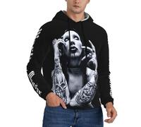 YUIPETI Men's Marilyn Hoodie Cool Logo Round Neck Manson Hoodie Long Sleeve Casual Black Singer Hooded Sweatshirts Merch Clothes Tops for Men Fans Gifts, black, XL