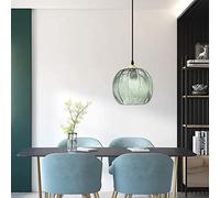YUISLE Green Pendant Lights, Pumpkin Design Mini Pendant Lighting Vintage Glass Striped Ceiling Light Fixtures Modern Chandeliers Hanging Lamp for Kitchen Dining Room (20cm)