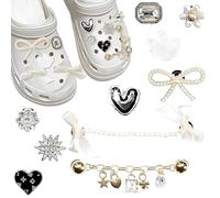 Yuiturt 10Pcs Crystal Shoe Charms for Crocs - Bling Diamond & Pearl Clog Accessories, DIY Decorative Chain Charms for Women/Girls, Cute Shoe Decorations