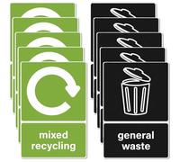 Yuiturt 10PCS Recycling Bins Stickers Self Adhesive Vinyl 160 × 125mm, 5 General Waste and 5 Mixed Recycling, Removable Kitchen bins tickers for Kitchen,Home, Office,Restaurant,Outdoor