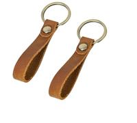 Yuiturt 2PCS Leather Keyring, Leather Key Fob, Genuine leather Keychain, Vintage Keyring Strap, Universal Car Key Ring Holder for Men and Women, Car Key Fob with Belt Loop Clip (Brown)