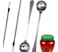 Yuiturt 4Pcs 7.3" Olive Spoon & Pickle Fork Set - Long Handle Jar Grabber with Drain Holes, Stainless Steel Pickle Utensils for Olives, Onions, Fruits, Canned Foods - Kitchen, BBQ & Serving Tools