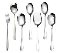 Yuiturt 7-Piece Serving Spoon and Fork Set, 4 Serving Spoons and 2 Slotted Spoons and 1 Serving Forks, Large Serving Cutlery Set, Modern Silverware Set Durable Silverware for Parties, Banquets