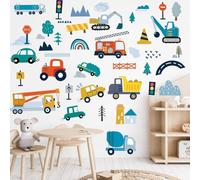 Yuiturt Car Decals Car Wall Stickers Transportation Cars Wall Decals Trucks Construction Vehicles Stickers for Boys Girls Bedroom Kids Room Playroom Wall Decor