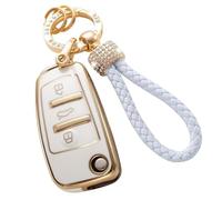 Yuiturt Key Fob Cover with Diamond Keychain for Women, 3 Buttons Key Case for Audi A1 A3 A4 A4 Quattro A6 A6 Quattro Q2 Q3 Q7 S3 S4 RS3 S6 RS6 R8 TT TTS, Soft TPU Car Key cover