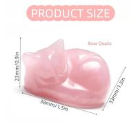 Yuiturt Sleeping Cat Ornaments with Transparent Box, 1.5" Pink Rose Quartz Crystal Cat Figurine Carved, Cute Stone Cat Statue for Home or Office Desk Decor Car, for Cat Lovers (Pink)