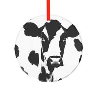 yujhopp Black and White Cow Pattern Print Glass Ornament, Round Pendant Christmas Tree Ornaments Outdoor Holiday Decor for Party Xmas Wedding