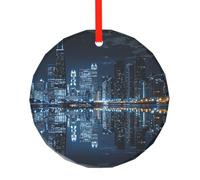 yujhopp Chicago Reflected Print Glass Ornament, Round Pendant Christmas Tree Ornaments Outdoor Holiday Decor for Party Xmas Wedding