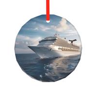 yujhopp Cruise Ship Print Glass Ornament, Round Pendant Christmas Tree Ornaments Outdoor Holiday Decor for Party Xmas Wedding