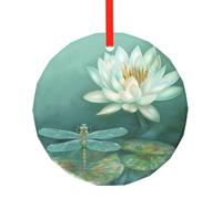 yujhopp Dragonfly with Water Lily Print Glass Ornament, Round Pendant Christmas Tree Ornaments Outdoor Holiday Decor for Party Xmas Wedding