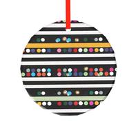 yujhopp Glitter Rainbow Polka Dot Stripe Black and White 2 Print Glass Ornament, Round Pendant Christmas Tree Ornaments Outdoor Holiday Decor for Party Xmas Wedding