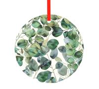 yujhopp Green Eucalyptus Leaves Print Glass Ornament, Round Pendant Christmas Tree Ornaments Outdoor Holiday Decor for Party Xmas Wedding