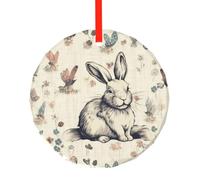 yujhopp Rabbit background Print Glass Ornament, Round Pendant Christmas Tree Ornaments Outdoor Holiday Decor for Party Xmas Wedding