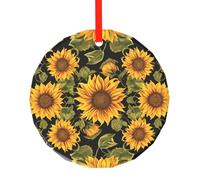 yujhopp Sunflower Pattern Print Glass Ornament, Round Pendant Christmas Tree Ornaments Outdoor Holiday Decor for Party Xmas Wedding