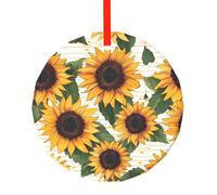 yujhopp Sunflower Pattern Print Glass Ornament, Round Pendant Christmas Tree Ornaments Outdoor Holiday Decor for Party Xmas Wedding