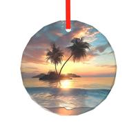 yujhopp Sunrise Tropical Palm Tree Island Print Glass Ornament, Round Pendant Christmas Tree Ornaments Outdoor Holiday Decor for Party Xmas Wedding