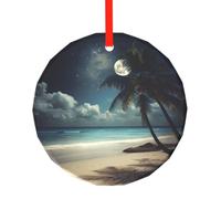 yujhopp Tropical Beach Palm Tree with Full Moon Print Glass Ornament, Round Pendant Christmas Tree Ornaments Outdoor Holiday Decor for Party Xmas Wedding