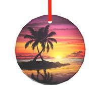 yujhopp Tropical Palm Tree Print Glass Ornament, Round Pendant Christmas Tree Ornaments Outdoor Holiday Decor for Party Xmas Wedding