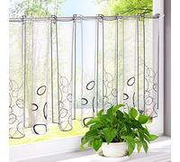 Yujiao Mao 1Pc Floral Embroidered Cafe Curtain Sheer Voile Short Kitchen Curtains Valance Grey, 96x30cm