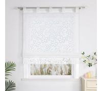 Yujiao Mao Voile Semi-Transparent Burnout Floral Print Roman Blind with Loops Pack of 1 White, Polyester, White, BxH 60x140 cm