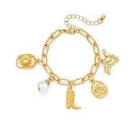 YUJIE Western Charm Bracelet for Women Gold Plated Chunky Chain Cowboy Hat Pearl Horse Boot Charms Cowgirl Bracelet for Country Fashion Western Lovers