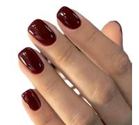 YUJIEBB 24Pcs Solid Color Wine Red Design Press on Nail Short Square False Simple Detachable Finished Full Cover Tips
