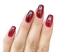 YUJIEBB 24Pcs Solid Color Wine Red Design Press on Nail Short Square False Simple Detachable Finished Full Cover Tips