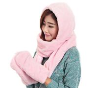 YUJIEBB 3 In 1 Women Winter Warm Scarf Snood Pocket Hats Gloves Fashion Hooded Srarves Scarf Hat Glove 3 Piece Sets
