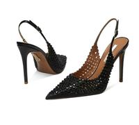 YUJIEBB Diamond high Heels for Women in with a Single Button Back Strap,Wedding Shoes for Brides,Slim Heels,Pointed Toe Sandals