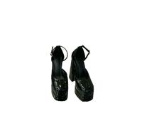 YUJIEBB Large Size 14CM High Heel Square Toe Sandals Patform Buckle Diamond Belt Women's Pumps Black