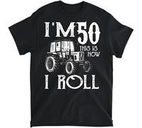 YUJINGG 50th Birthday Tractor Farmer Rancher Funny 50 Years Old Gift T-Shirt Graphic Print T Shirts for Men Women Black (Black,XXL)