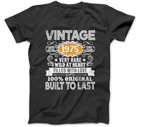 YUJINGG Vintage 1975 Made in 49 Birthday 49 Years of Being Awesome T-Shirt 100% Cotton Graphic Print T Shirts for Men Women Black (Black,XL)